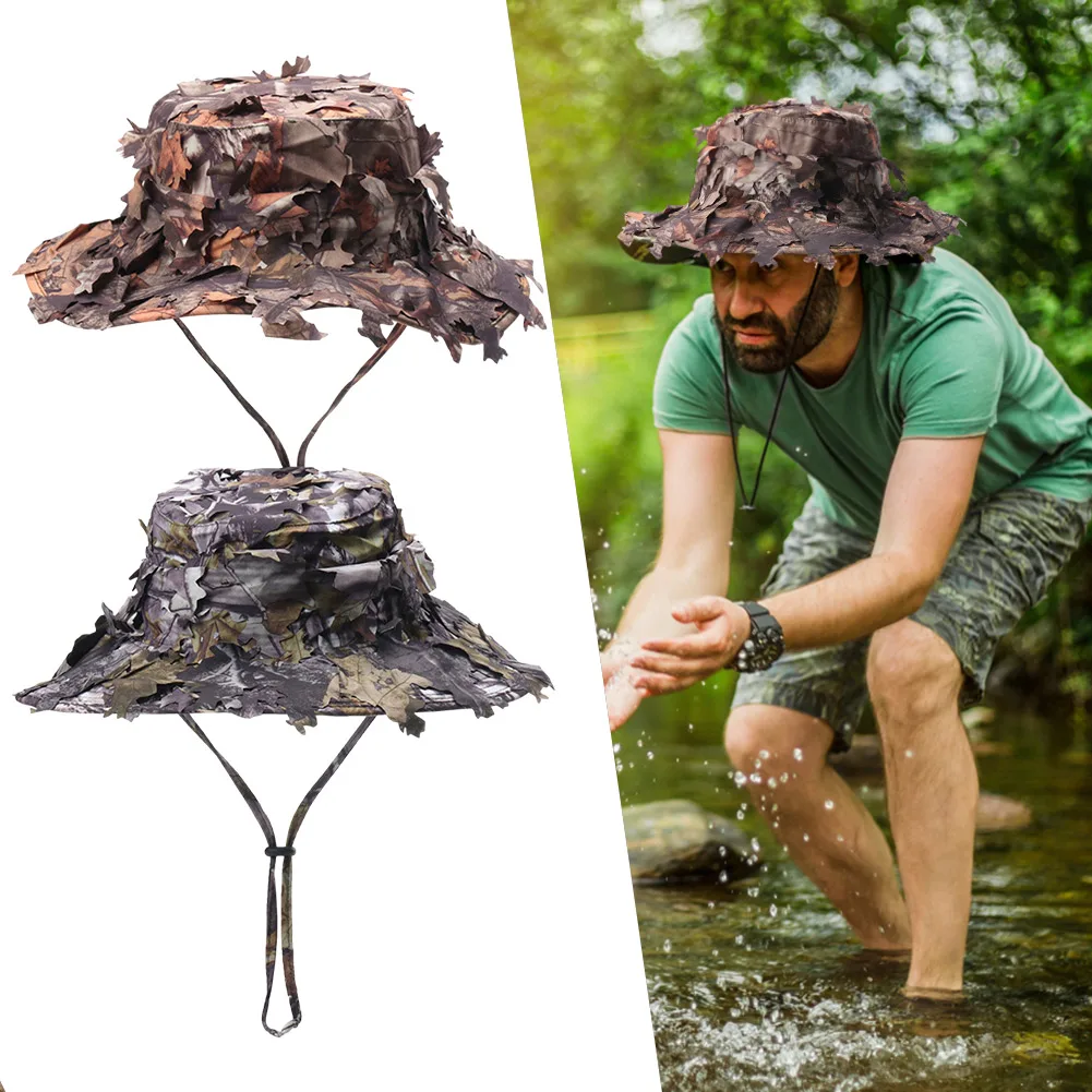 Fishing Sunshade Cap Adjustable Strap Leaves Camo Cap Simulation Jungle  Leaf Fishing Hat Sunburn Protection for Fishing Climbing