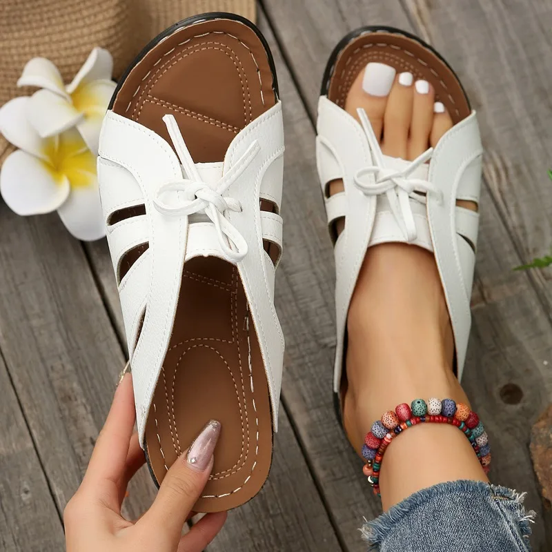 2024Women Bow Wedges Slippers Platform  Shoes Summer Beach Flip Flops Female New Fashion Sandals Casual Slides Big Size