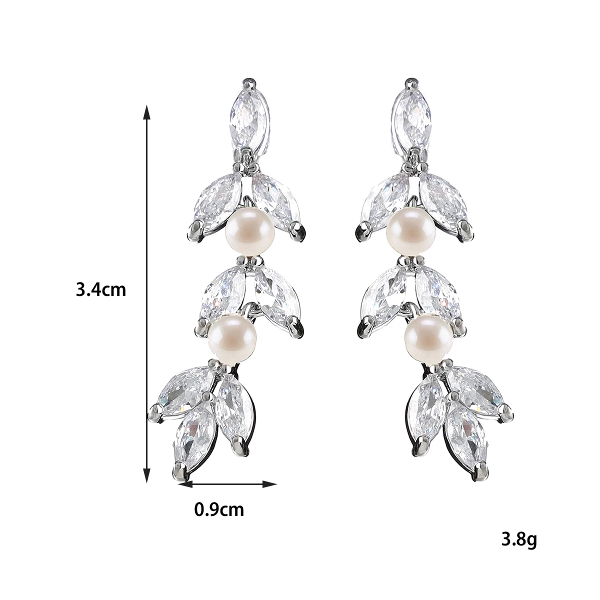 Bridal bridesmaids cubic zirconia wedding pearl crystal pendant earrings women's jewelry gift