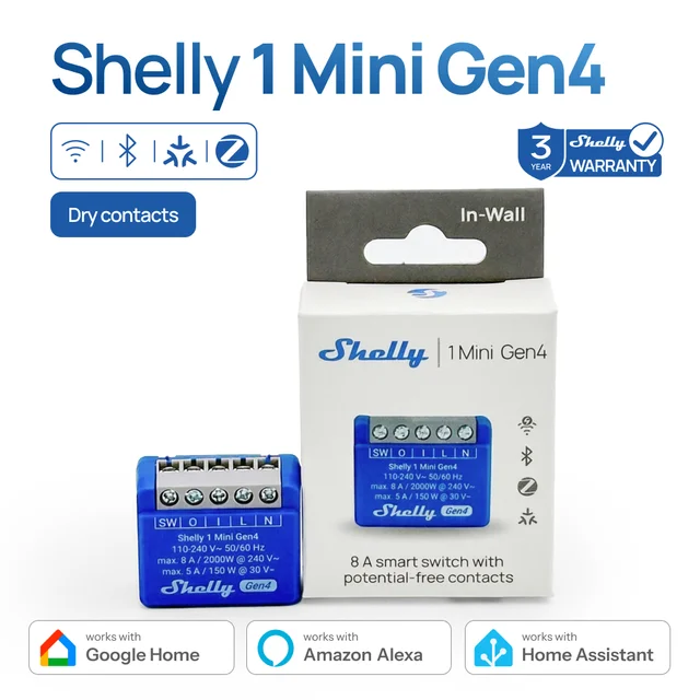 Shelly 1 Mini Gen4 Zigbee Dry Contac Matter Smart Home WiFi Smart Garage Door Smart Life Control Alexa Google Home HomeKit