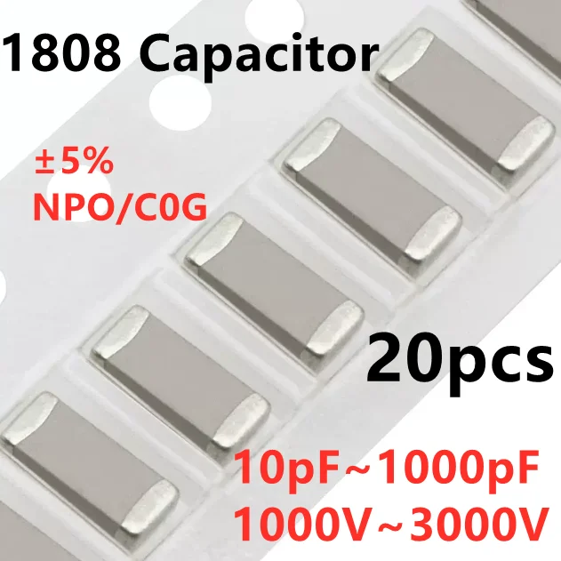 

20pcs SMD Capacitor 10/12/15/20/22/27/33/39/47/56/68/82/100/120/150/180/220/330/470/560/680PF 1NF NPO C0G 1000V 2KV 3KV