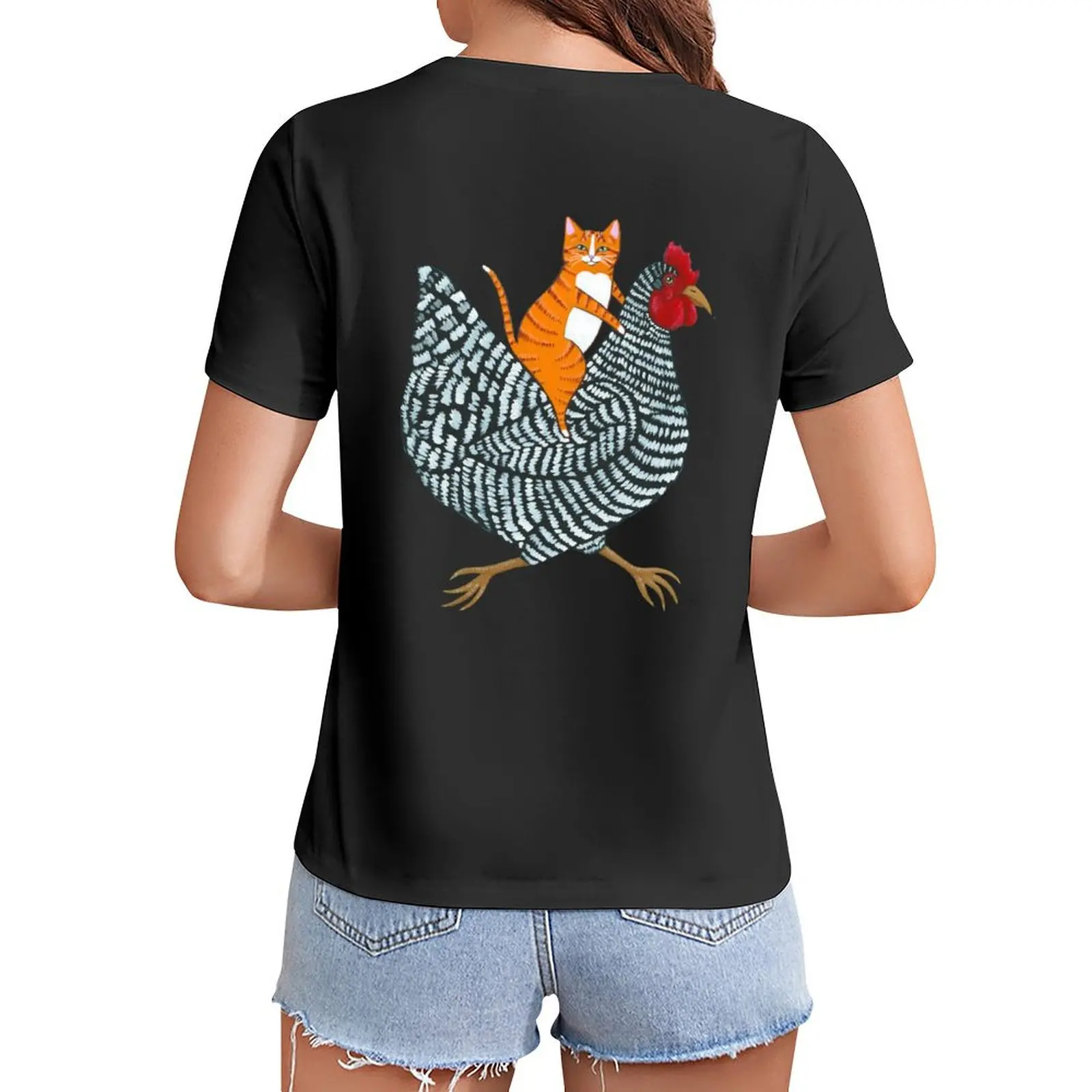 

Ginger Cat Chicken Ride T-Shirt anime tees tops quick drying T-shirt Women