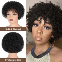 Perruque courte bouclée coupe lutin avec frange sans colle Afro crépus bouclés perruques de cheveux humains brésiliens pour les femmes prêt à l'emploi perruque faite à la Machine 3