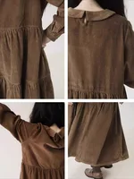 Autumn Winter Corduroy Dress Women Casual Dresses Fashion Female Vestidos Long Sleeve Vintage  A-line Dress Women's Dresses - Image 6