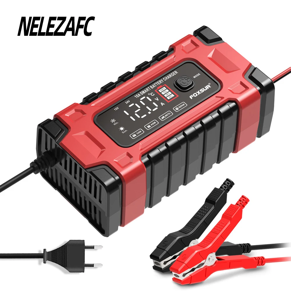 

12V 10A Full Automatic Car Motorcycle Battery Charger Digital Display Intelligence Power Pulse Repair Chargers Wet Dry Lead Acid