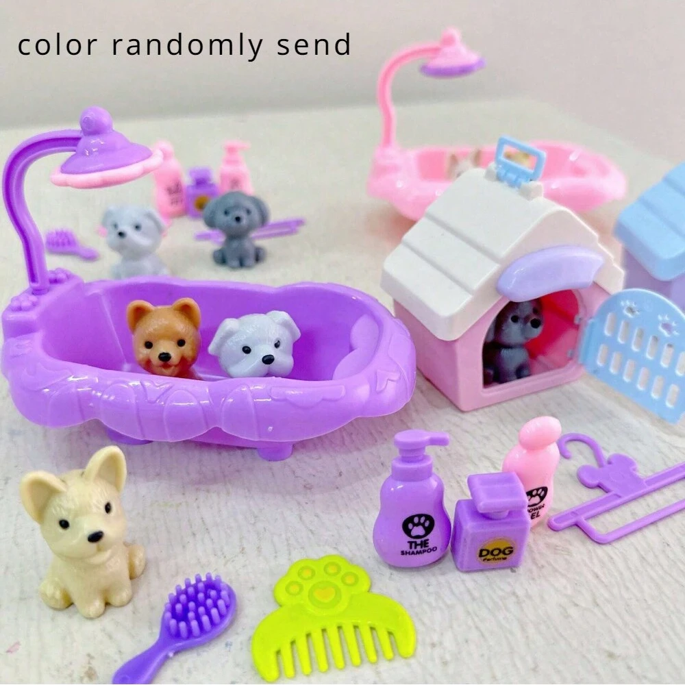 Cute Dog Pet Basket Family Toys Dog Doll Set Cage Toys Scene Playing Toys Christmas Decoration Thanksgiving Gifts color randomly BEST SELLERS