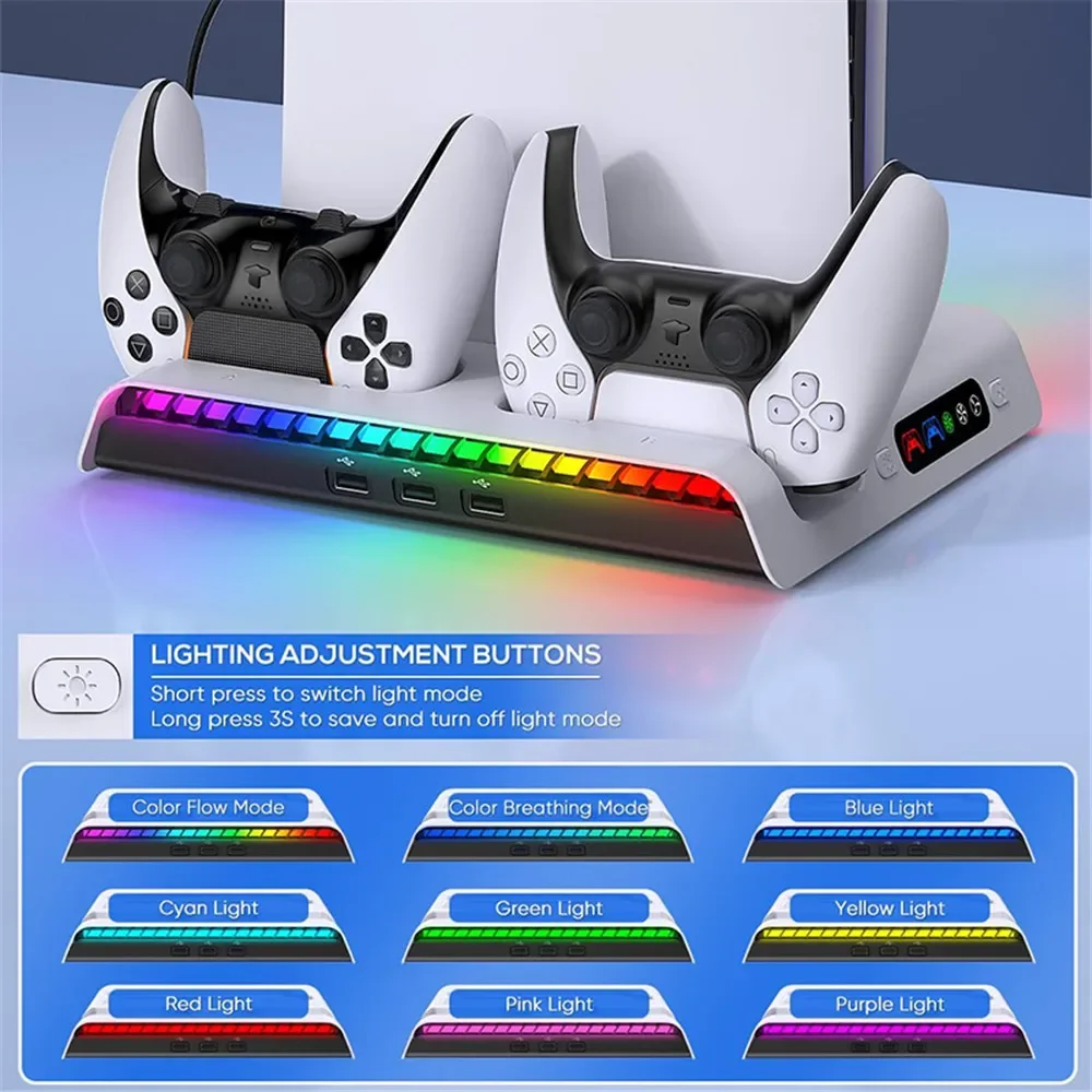 HOT PG-P5S006 Charging Dock Cooling Fan RGB For Playstation 5 Slim Both Disc and Digital Editions Charging Base Stand Station