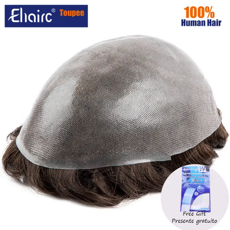 Male Hair Prosthesis 0.08mm Knotted Skin Man Wig 6" Toupee Hair Wig for Men 100% Indian Soft  Human Hair Prosthetic Hair Men Wig