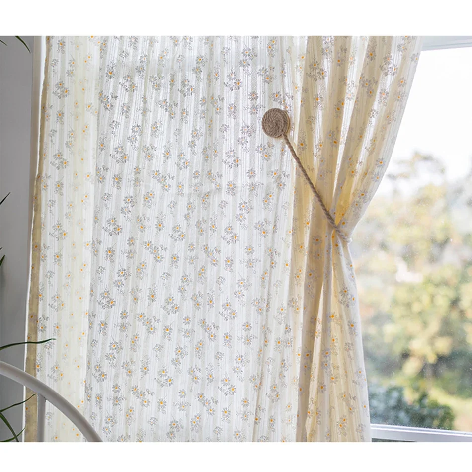 한국 데이지 커튼, 도로 포켓 쉐이드 커튼, 꽃무늬 술, 주방 침실 거실 베이 창 캐비닛 커튼 