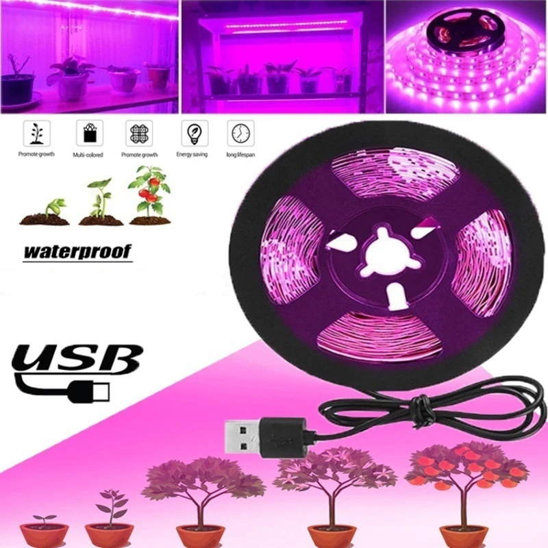 DC 5V USB LED 성장 조명 풀 스펙트럼 1-5m 식물 조명 성장 LED 스트립 식물 램프 용 야채 꽃 모종 성장 텐트