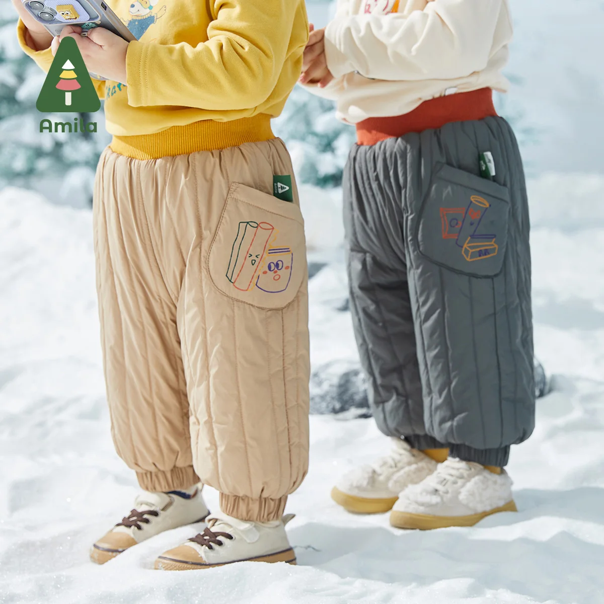 Amila Winter Baby Thick Trousers Children Straight High Quality Long Pant Kids Warm Clothes for Boys and Girls kids trousers