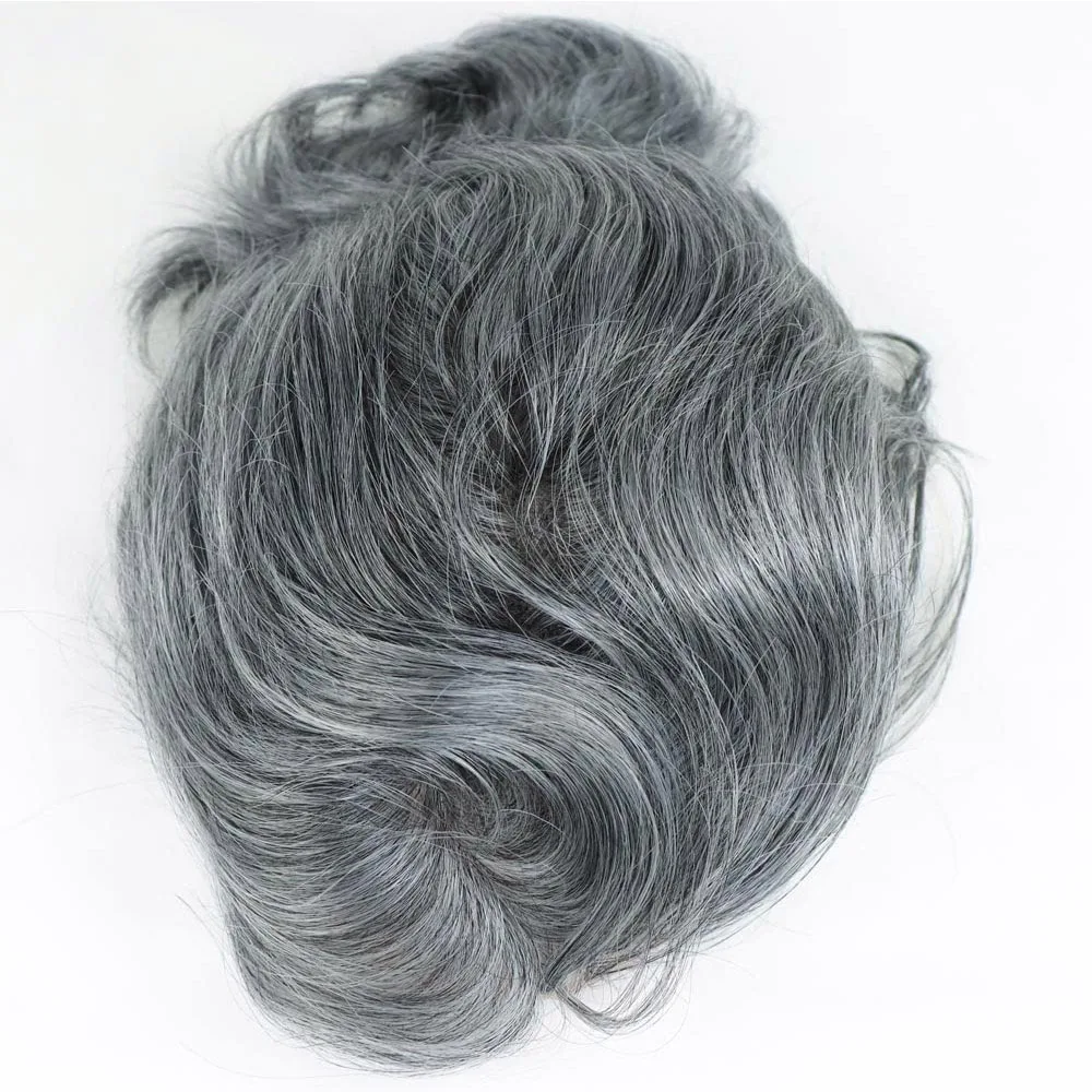 Grey Mens Hair Capillary Prosthesis 100% Human Hair Toupee