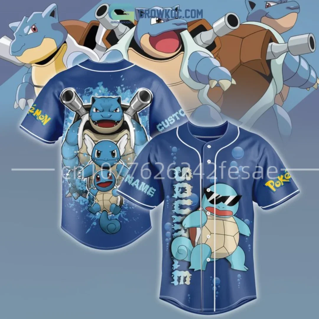 

Pokemon MINISO Anime Blastoise Baseball Jersey Men's and Women's Short Sleeve Sportswear Pikachu Custom Name Baseball Jersey