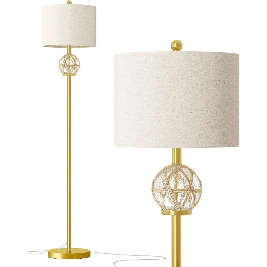 Modern 61.5" Gold Boho Floor Lamp with Rattan Glass Shade 1