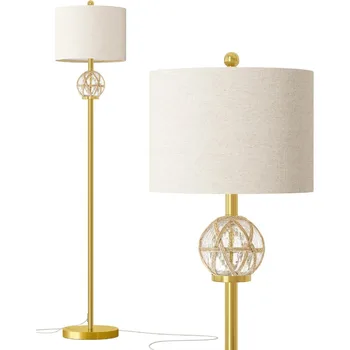 Modern 61.5" Gold Boho Floor Lamp with Rattan Glass Shade 1