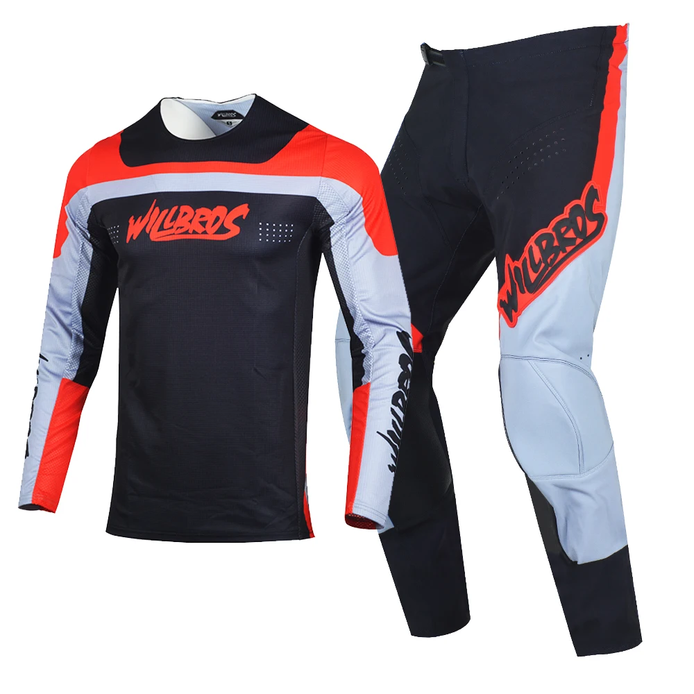 

Willbros MX Black Red Combo Jersey Pants Motocross Dirt Bike Race Gear Set Enduro BMX DH Offroad ATV Cycling Flexair Mach Suit