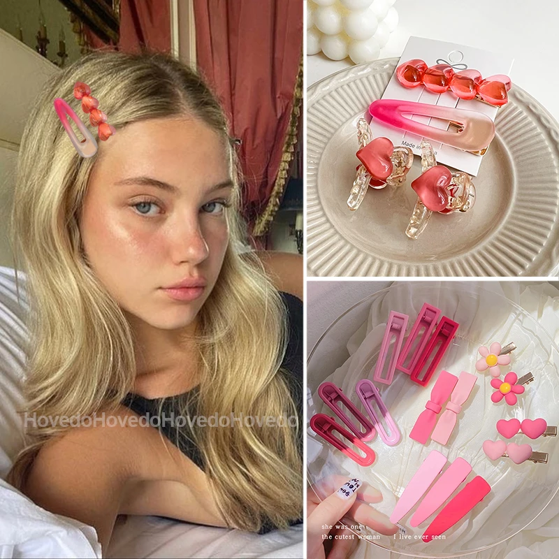 4/3/2PCS Sweet Pink Hair Clip Girls Cute Flower Hairpins Pearl