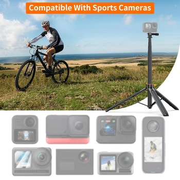 Treppiede Selfie Stick per Action Camera, Estensibile 54 Pollici, 2-in-1 in Lega di Alluminio, Supporto Treppiede Estensibile per Riprese
