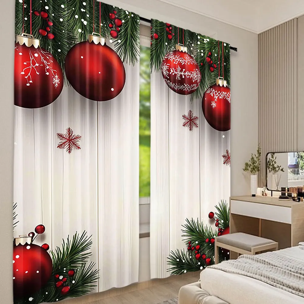 2Pcs Christmas Curtain Cute Winter Family In With Christmas Tree Funny Holiday Decor Suitable For Living Room Bedroom Kitchen 3