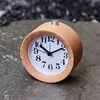 Wooden Clock Handmade Classic Small Round Wood Silent Light Desk Alarm Clock With Desk Lamp for Home dropshipping 4