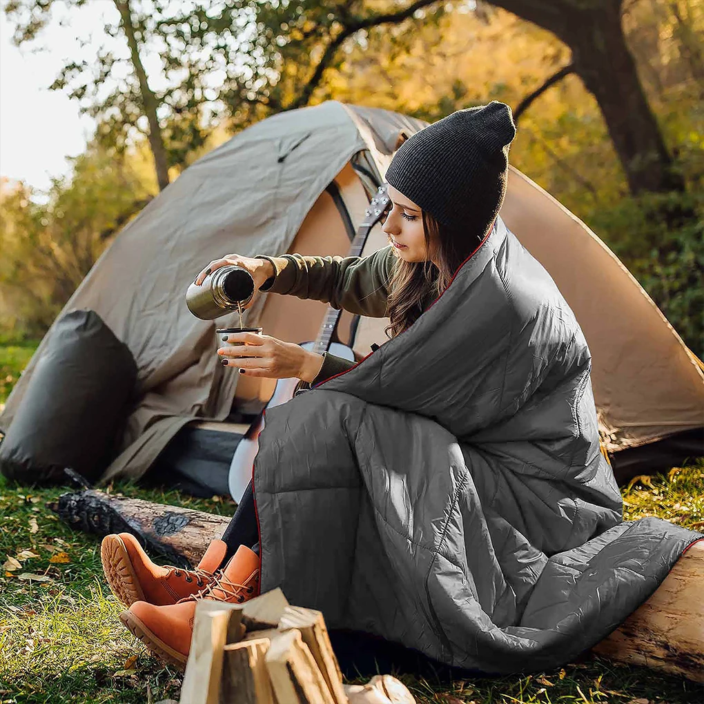 Camping Blanket Puffy Blanket Warm Climbing Blanket Waterproof Buttons Poncho Liner Ultralight Travel Sleeping Pad Quilt Mat