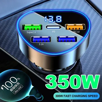 Caricatore per telefono da auto da 350 W USB tipo C ricarica super veloce in auto con monitor di tensione a LED per IPhone Samsung Huawei Oneplus Vivo Oppo