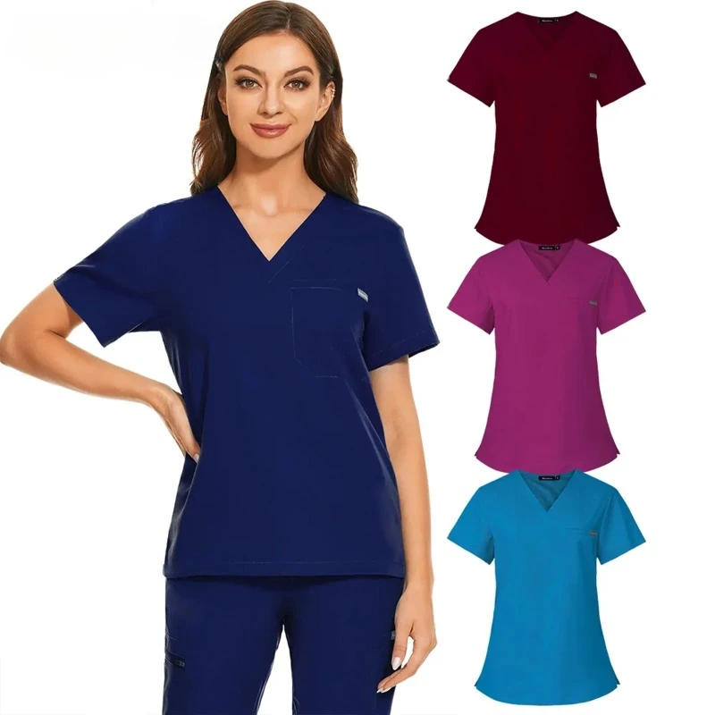 

Dentistry Workwear Women Mens Scrub Tops Vet Uniform Short Sleeve Nurse Blouse Pet Groming Pharmacy Working Clothes Uniforms New