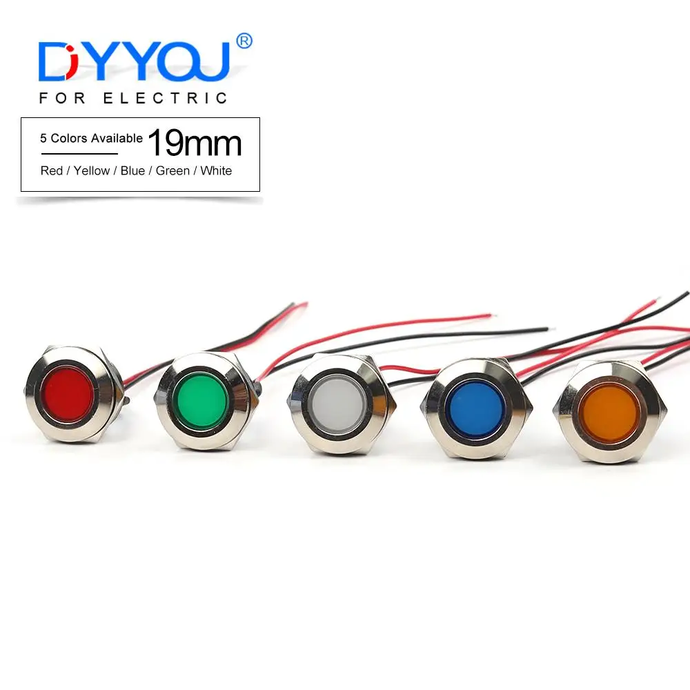 

19mm LED Metal Indicator light 3V 6V 12V 24V 110V 220V waterproof Signal lamp with wire Red/Yellow/Blue/Green/White