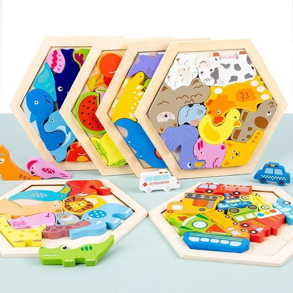 Baby Montessori Toys Wooden Puzzle Tangram Jigsaw Puzzle Game 3D Puzzle Preschool Early Learning Educational Toy for Children 2
