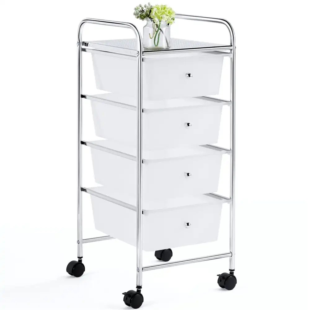 

Renwick Rolling Storage Trolley Cart with 4 Plastic Drawers on Wheels, White