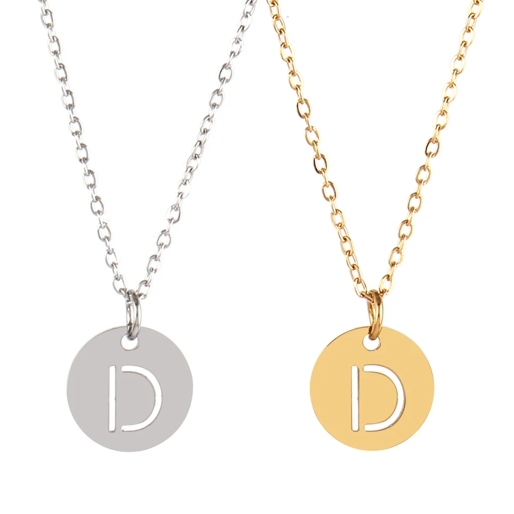 Collana con nome AZ 26 iniziali in acciaio inossidabile Collana con ciondolo rotondo con lettere dell'alfabeto per regali di gioielli girocollo da donna all'ingrosso  36