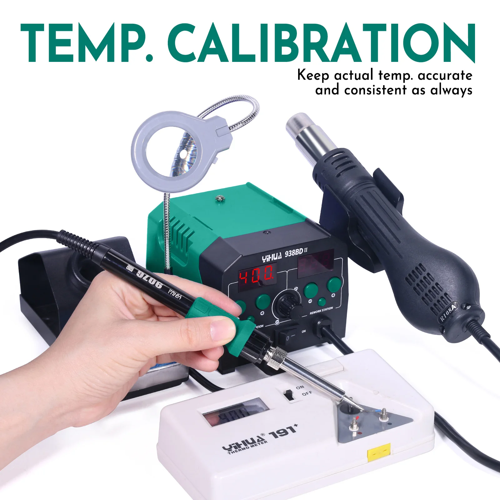 YIHUA 938BD-II 740W Hot Air Gun BGA Rework Station SMD Soldering Iron Desoldering Station LED Lamp Digtal Display Welding Tool 6