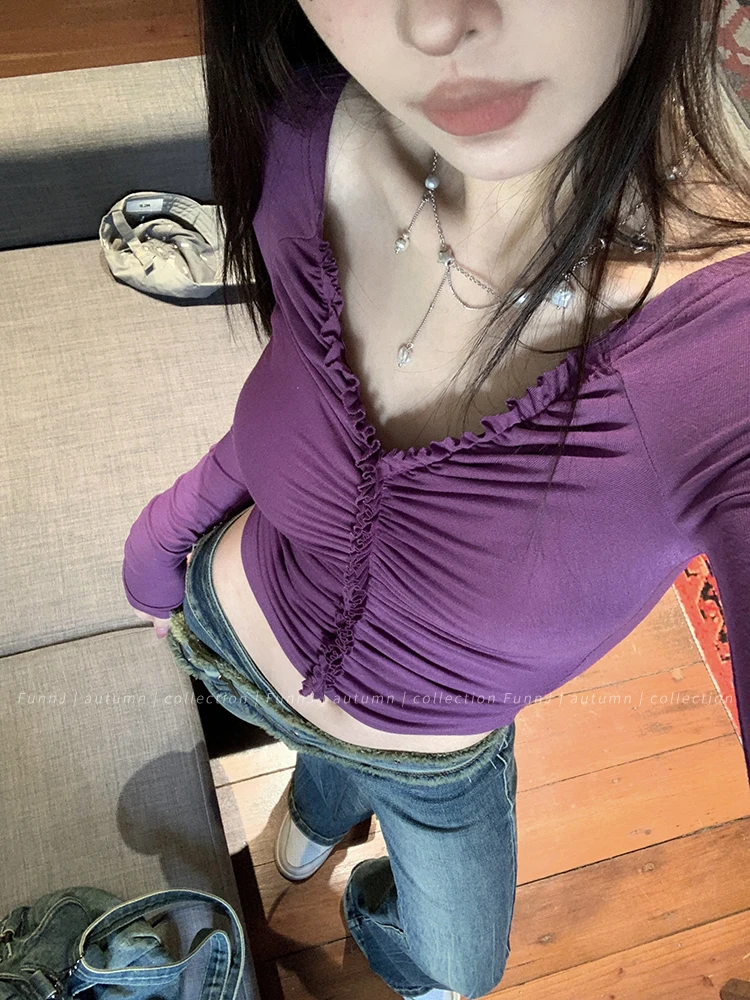 

Милая футболка в Корейском стиле, женские обтягивающие винтажные Топы Y2k, уличные пикантные укороченные топы в стиле 1920-х, футболки с Fairycore, Осенние топы для девочек