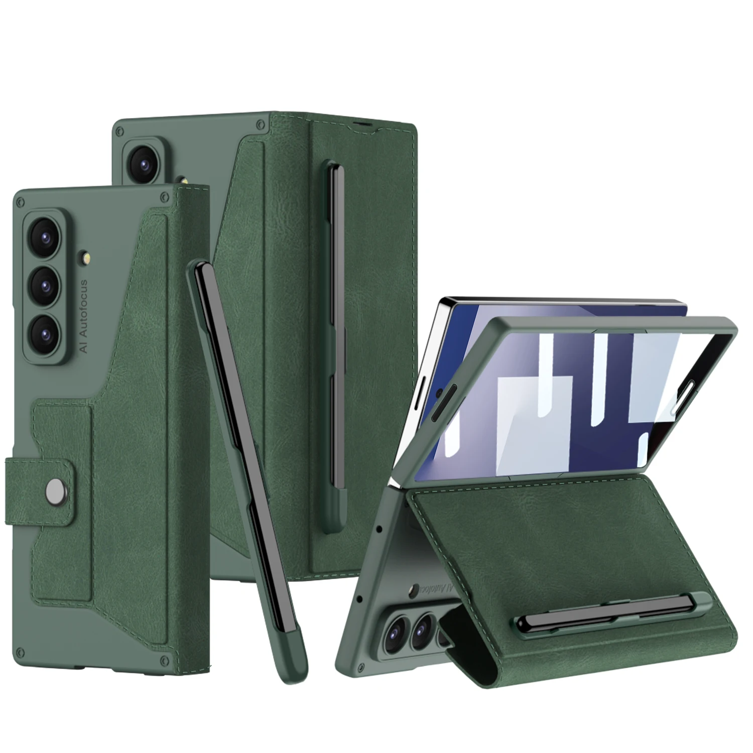 Frosted Leather Fold Stand Case with Stylus Holder & Screen Glass Cover