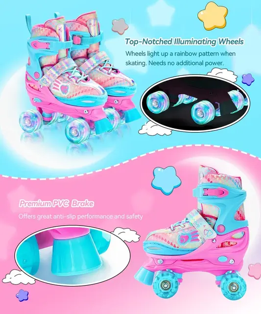 Patines En Línea Ajustables Sportneer Para Niños Con Luces LED Y Protectores - Tallas 30-41
