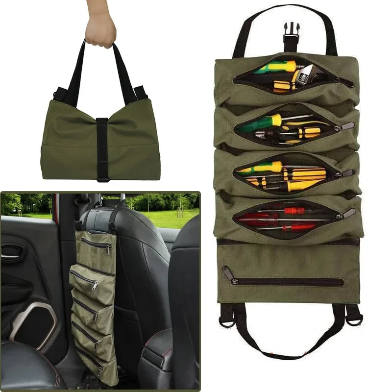 

Tool Organizers - Small Tool Bag for Car W/Detachable Pouches, Heavy Duty Roll Up Organizer : 5 Tool Pouches - Gifts