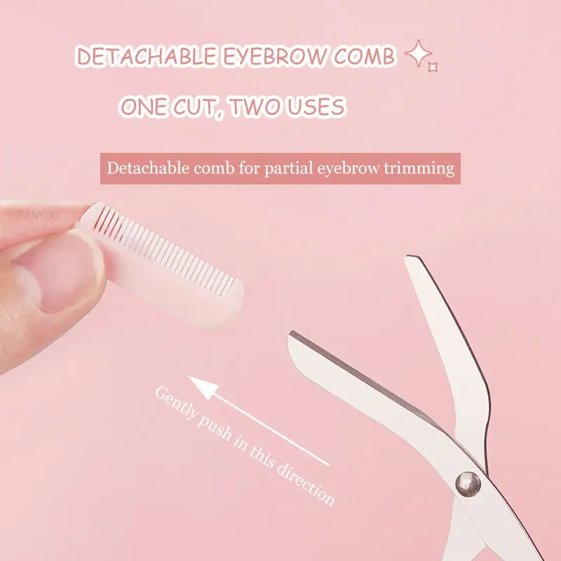 Eyebrow Trimmer Scissors with Comb Stainless Steel Eyebrow Eyelash Hair Scissors Portable Pink Trimmer Set Make Up Tools eyebrow trimmer set,eyebrow trimmer,eyebrow scissors