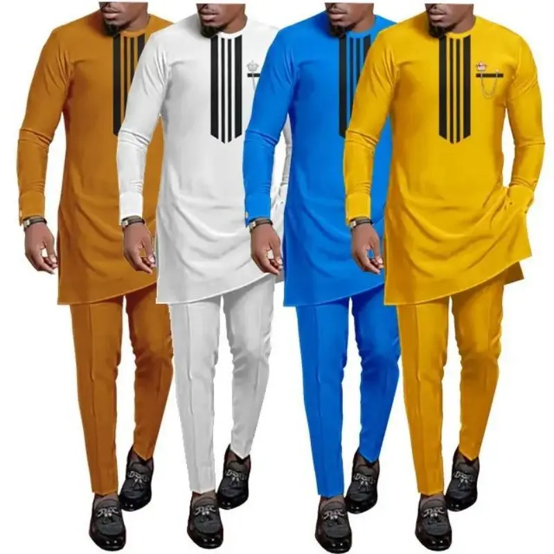 Summer 2023 New Dashiki National Dress African Men's Printed Top And Trousers Suit Wedding Dress Sunday Prayer Casual Slim Suit