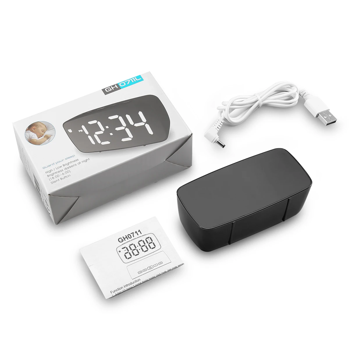 Enhanced LED Digital Alarm Clock with Voice Control and Snooze Function: Time & Temperature Display with Night Mode