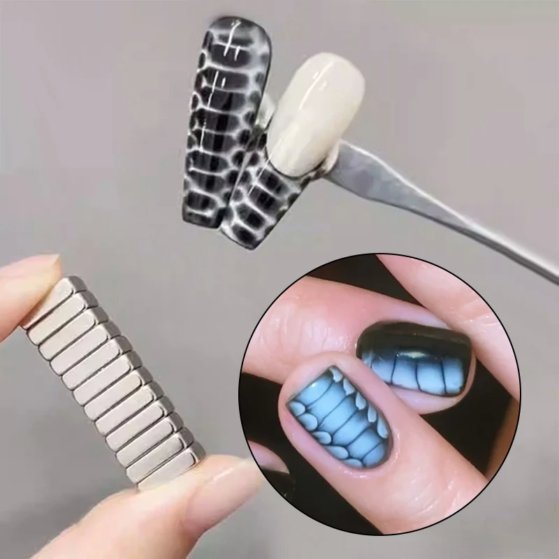 12Pcs Nail Magnet Board Crocodile Pattern Multi-function Super Strong Magnetic Beads Stick Nail Magnetic UV Gel Magnets Manicure
