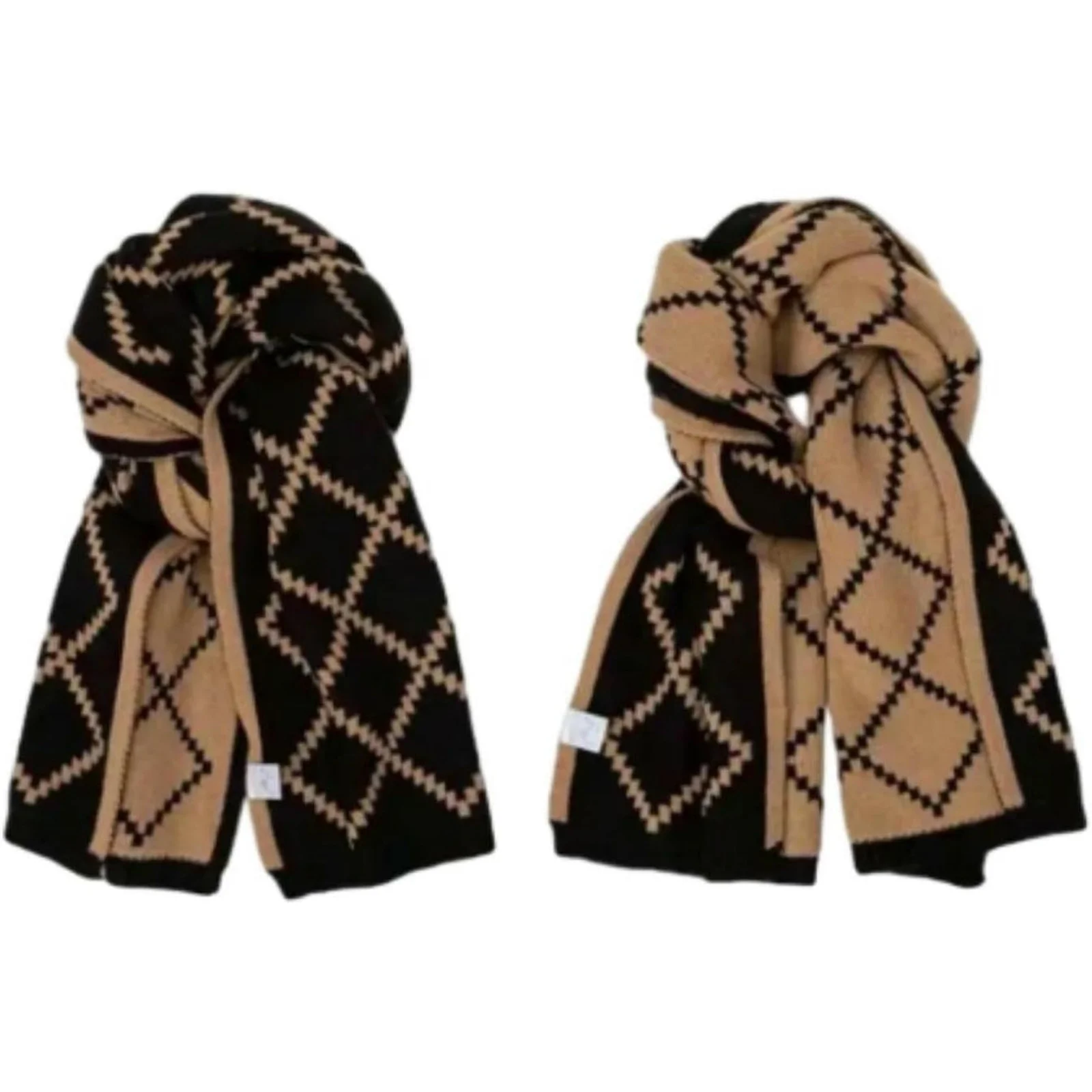 1PC  Double-sided Argyle Scarf Burgundy Beige Knitted Warm Winter Fashion Accessory For Women Men Cozy Soft Neck Warmer