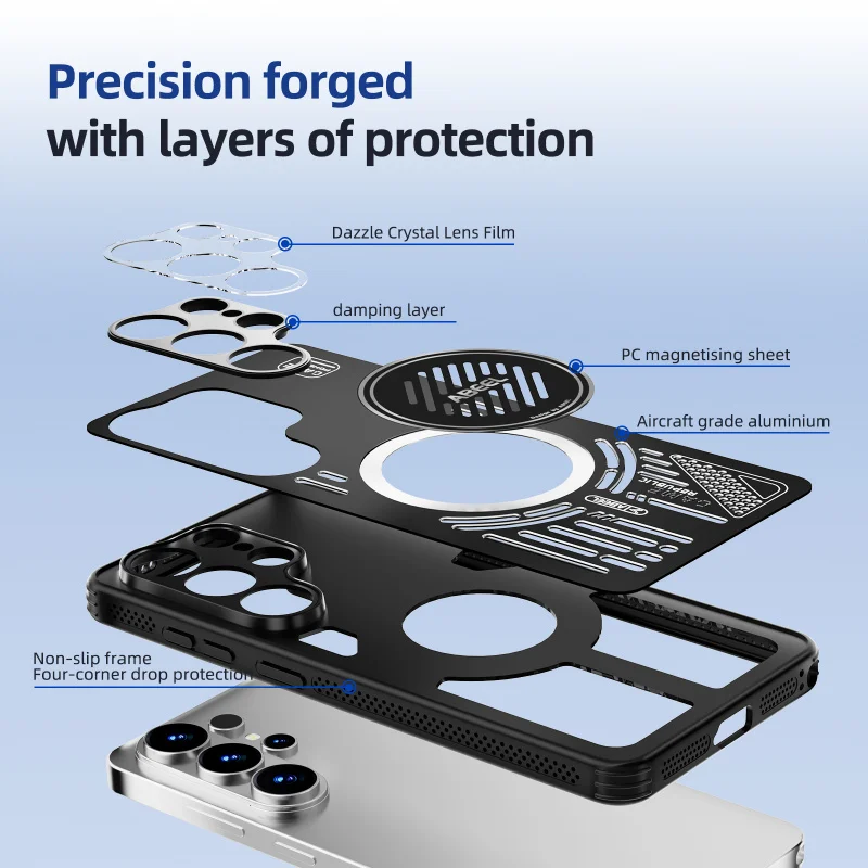 Aluminum Alloy Magnetic Heat Dissipation Case - Hollow Cooling & Anti-Fall Airbag Design