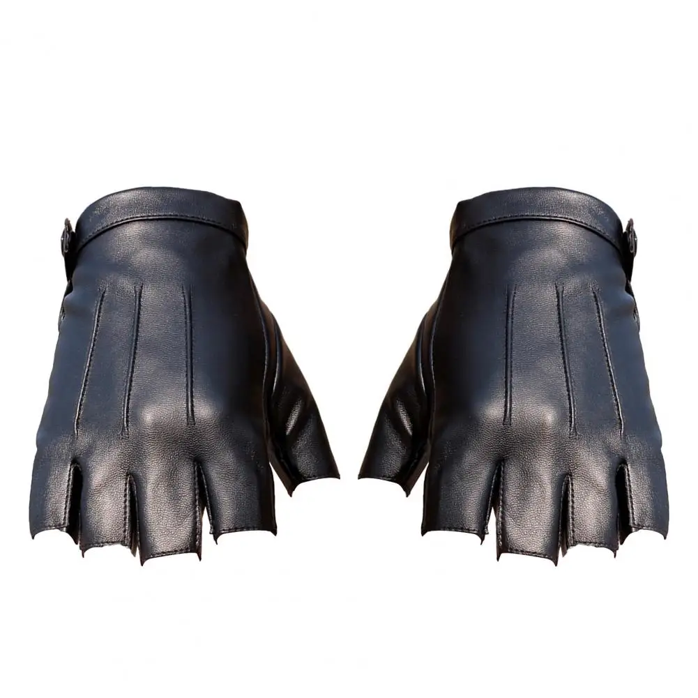 Cycling Gloves Faux Leather Gloves Half Fingers Waterproof Adjustable Wrist Driving Cycling Sports Halloween Gloves Women Men