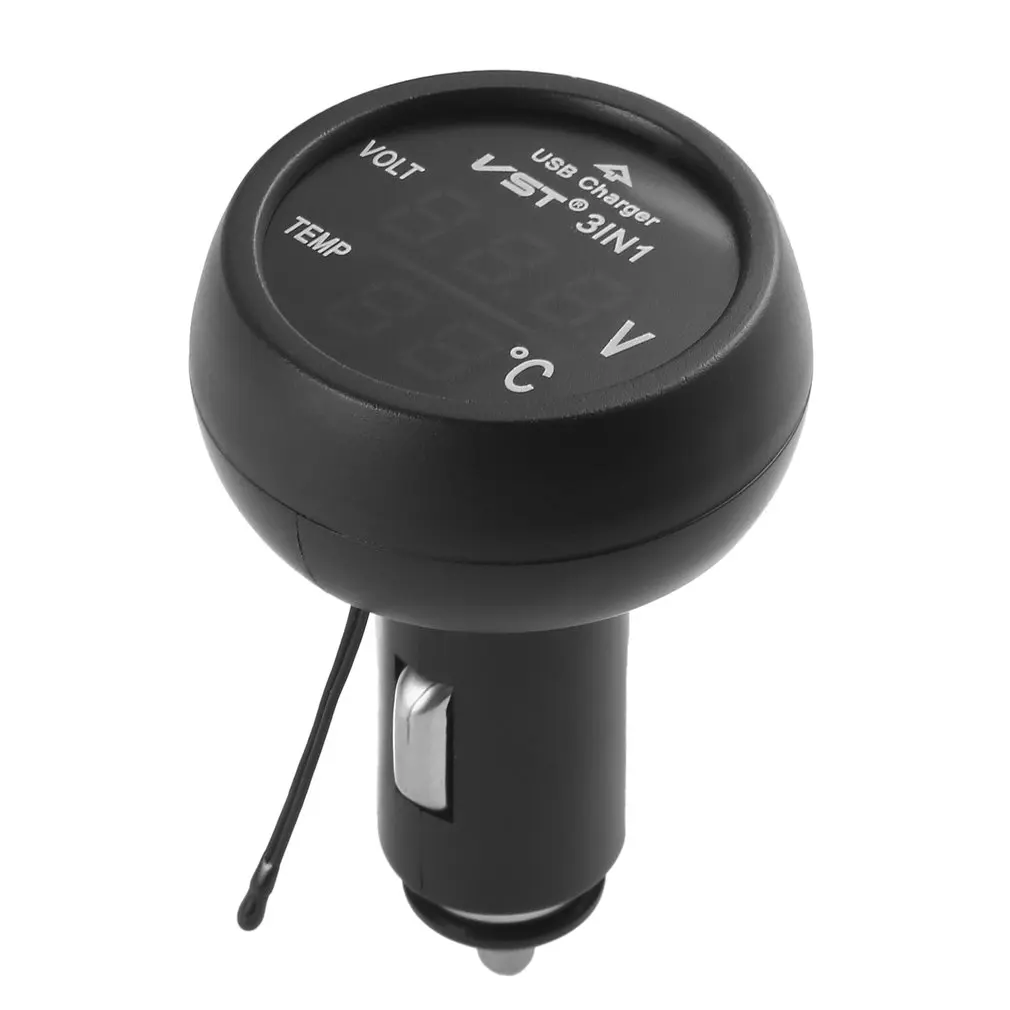 3 in 1 LED USB Car Charger Voltmeter Thermometer Car Battery Monitor LCD Digital Dual Display 12V/24V Digital Meter Monitor
