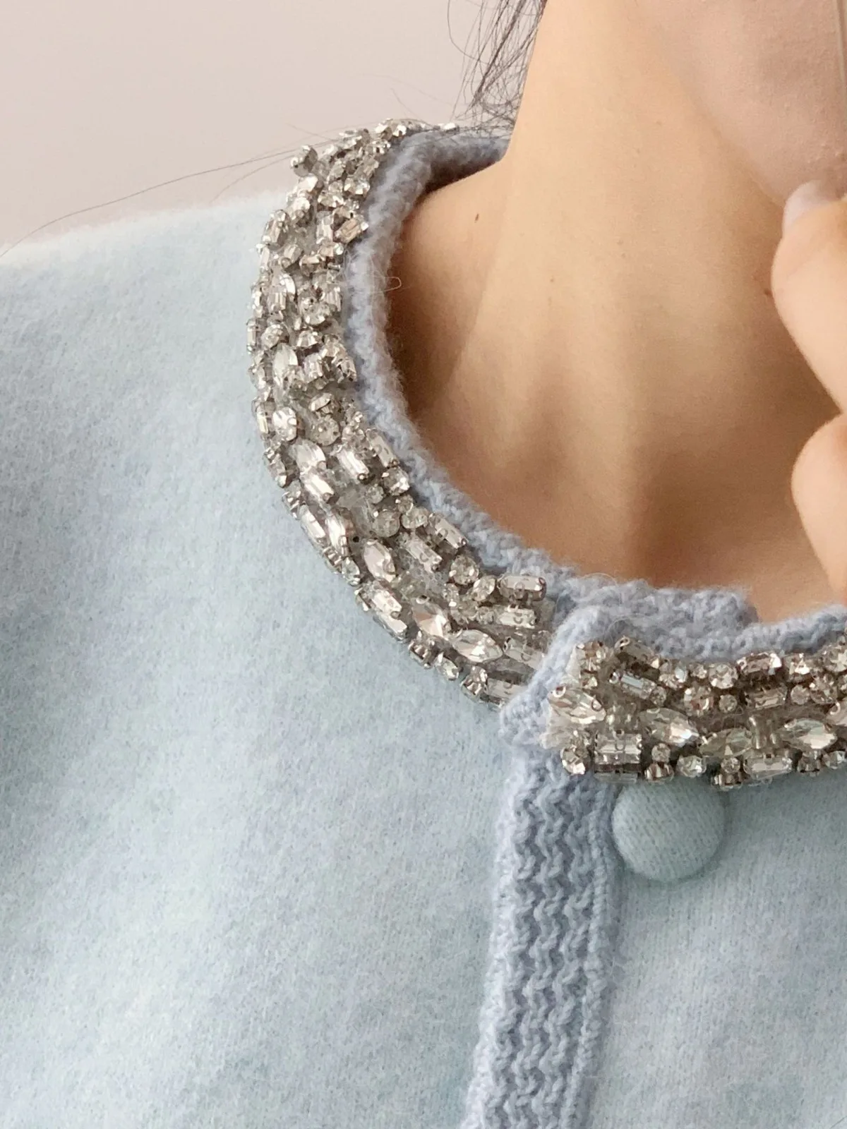 

Women's cardigan High quality sweet heavy duty woven belt Beading knitted sweater New Autumn 2023