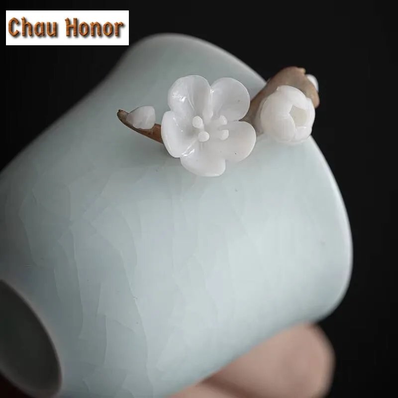 Creative Ru Kiln Handmade Knead Plum Blossom Master Cup Household Ceramic Tea Cup Tea Ceremony Customized Teaset Gift Packaging