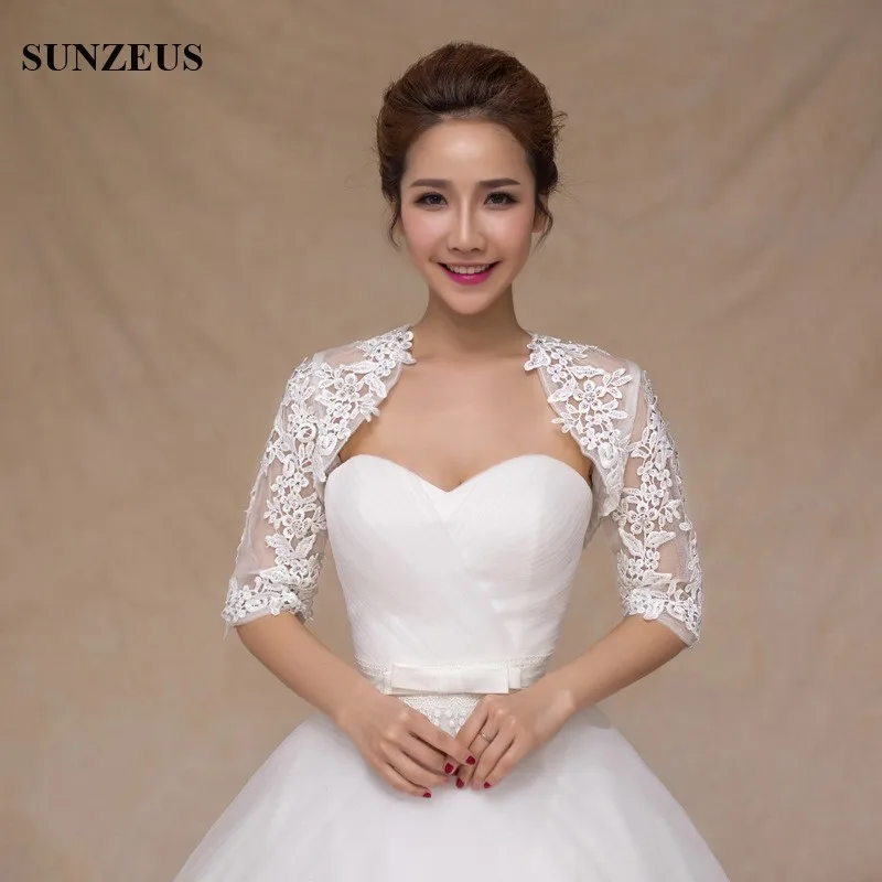 Red Long Sleeve Bridal Jacket Ivory Tulle Wedding Bolero With Appliques Women Cape Etole Mariage PJ004