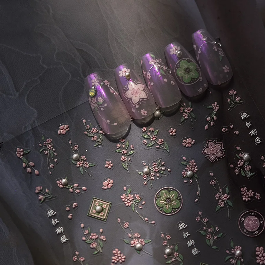 5D Kawaii Lilie Nail Art Aufkleber 1 Stück japanische rosa weiße Blume mit Diamant selbstklebende Nageldekorationen Slider Aufkleber DIY – Detail 17