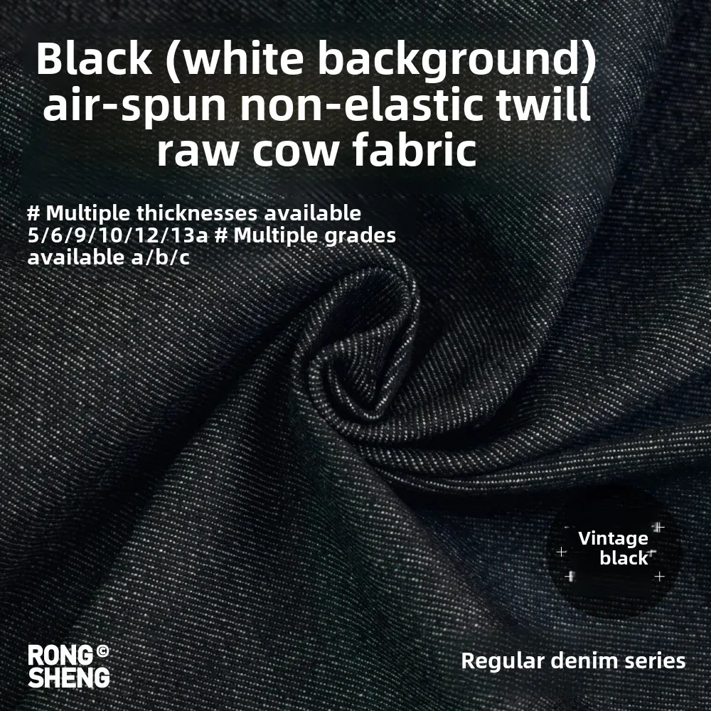 Pure Cotton Non-Elastic Black Denim Fabric for Jeans Jacket Shirt Material Flow Spun Yarn Jeans Fabric from Mainland China