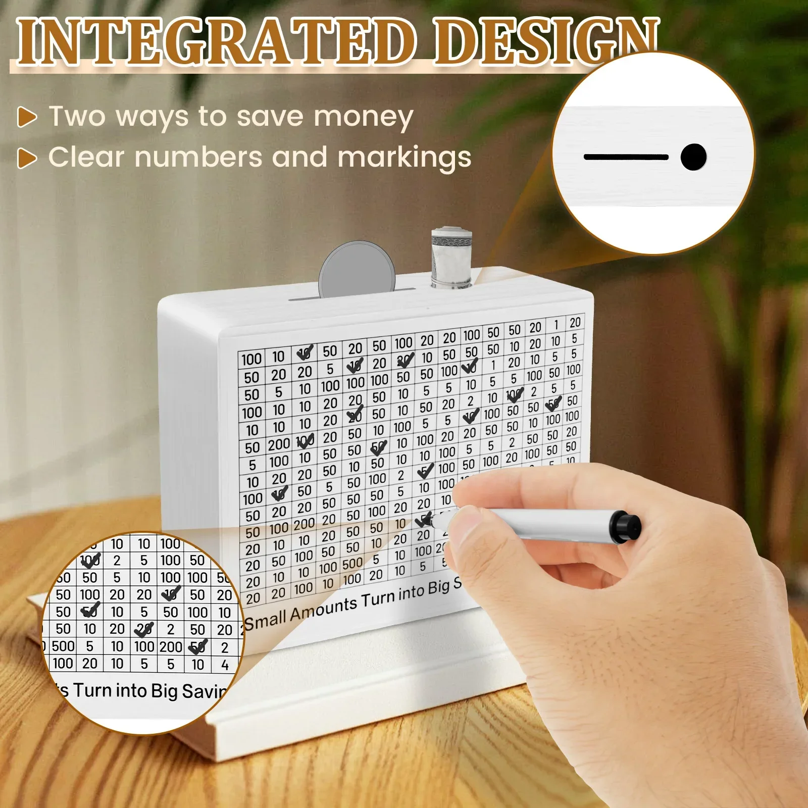 10000 Wooden Money Saving Challenge Box, Cash Vault Piggy Bank for Adults Kids Savings Goals Smash Box Saver Money Saving Box